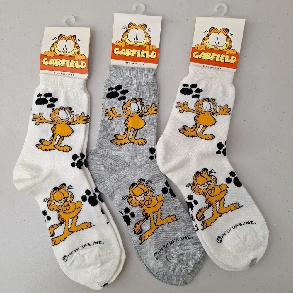 Vintage United Features 1978 GARFIELD THE CAT Women's Crew Socks Novelty NWT